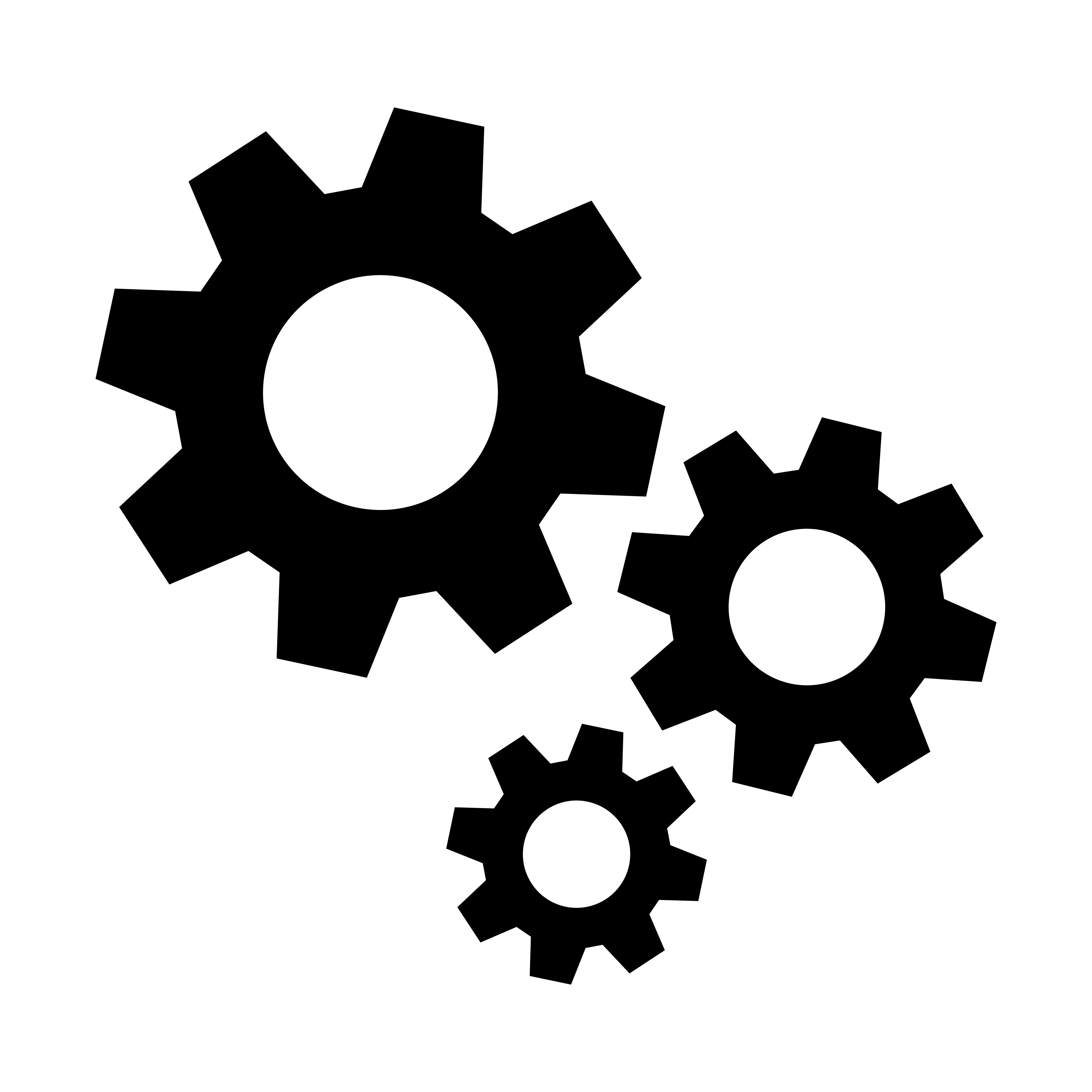 Systems People for Automation Icon of three gears in descending sizes. Showing Launch and Support Optimization